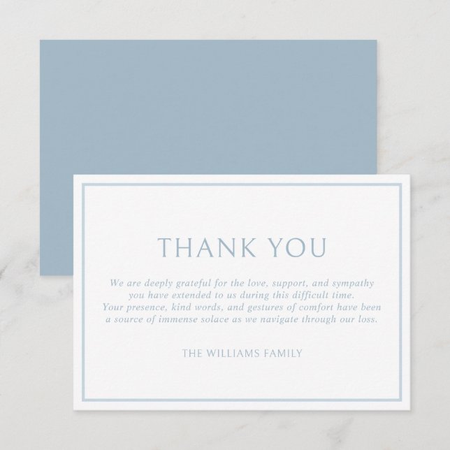 Simple Classic Dusty Blue Frame Funeral Sympathy Thank You Card (Front/Back)
