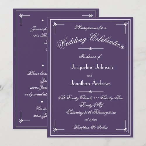 Simple Classic Dusty Purple All In One Wedding Invitation