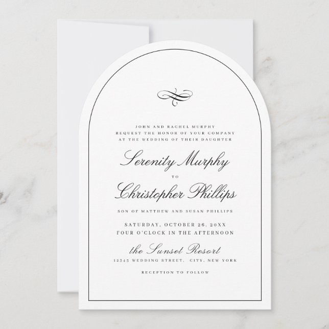 Simple Classic Elegance Script Arch Wedding Invitation (Front)