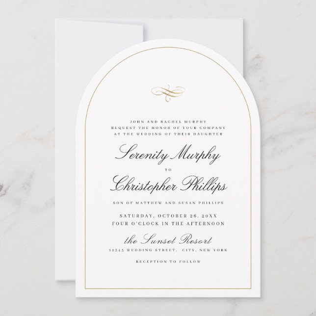 Simple Classic Elegance Script Arch Wedding Invitation (Front)