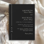 Simple Classic Elegant Black Minimal Wedding Invitation<br><div class="desc">Simple, elegant and tasteful, this classic black wedding invitation design features a thin line border along the left edge with the bride and groom's monogram initial. A combination of timeless elegant serif font paired with a traditional script font is used for the bride and groom's names and other accent text....</div>