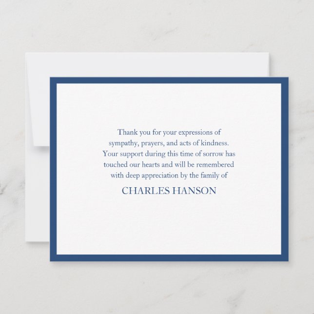 Simple Classic Elegant Blue Memorial Bereavement Note Card (Front)