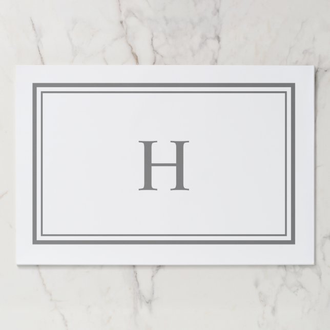 Simple Classic Elegant Border Gray Monogram Paper Pad (Front)