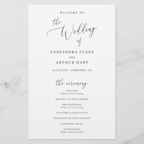 Simple Classic Elegant Budget Wedding Program Flyer