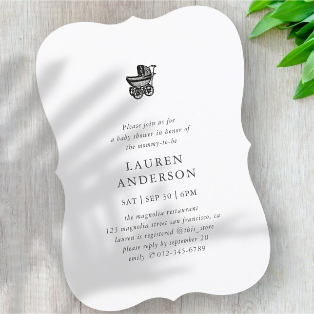 Simple Classic Elegant Chic Buggy Baby Shower Invitation