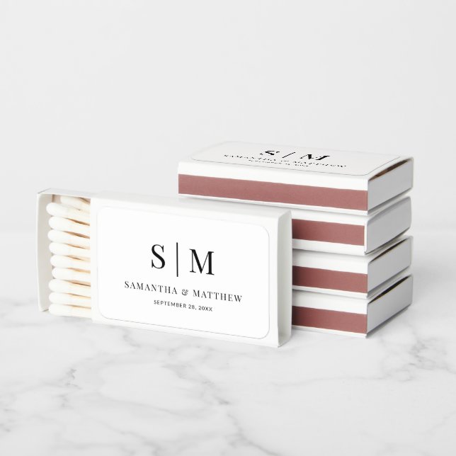 Simple Classic Elegant Couple Initials Wedding Matchboxes (Stacked)