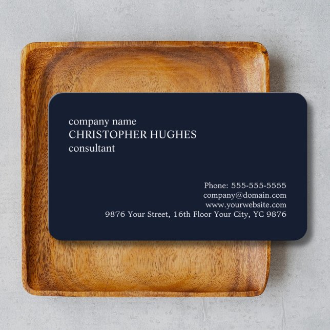 Simple Classic Elegant Dark Blue Consultant Business Card (Creator Uploaded)