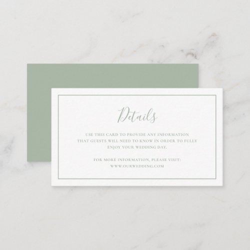 Simple Classic Elegant Formal Sage Green Wedding Enclosure Card