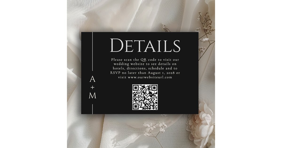 Simple Classic Elegant Monogram Details QR code Enclosure Card | Zazzle