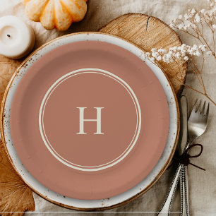 Simple Classic Elegant Monogram on Terracotta Paper Plates