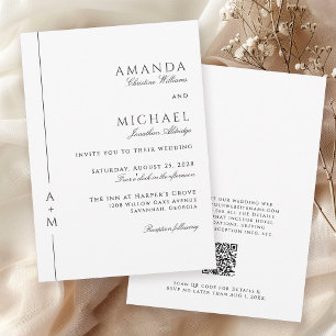 Simple Classic Elegant Monogram QR code Wedding Invitation