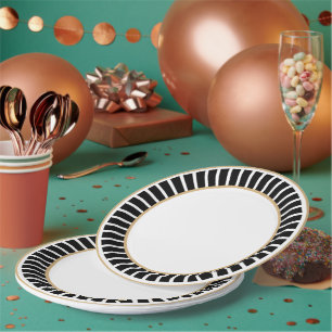 Simple Classic Elegant Trendy Black & White Paper Plates