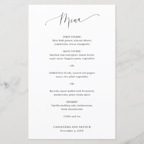 Simple Classic Elegant Wedding Menu