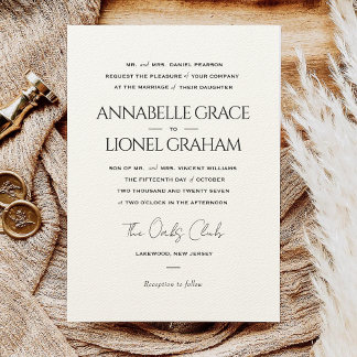 Simple Classic Formal Black & White Wedding Invitation