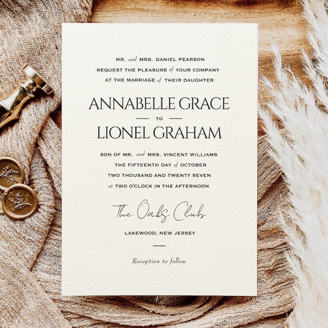 Simple Classic Formal Black & White Wedding Invitation (Creator Uploaded)