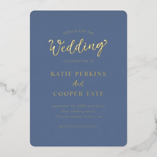 Simple Classic Formal Dusty Blue Elegant Wedding Foil Invitation