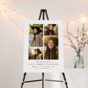 Simple classic four photo red graduation party foam board