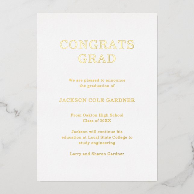 Simple Classic Gold Graduation Announcement (Front)