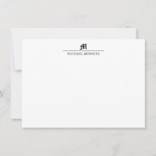 Simple Classic Gothic Line Monogram Black Note Card