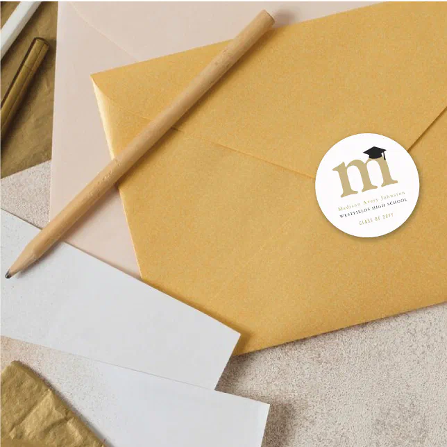 Simple Classic Grad Monogram Modern Graduation Cap Classic Round ...