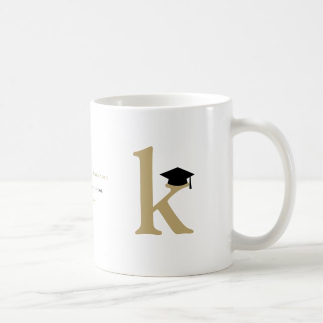 Simple Classic Grad Monogram Modern Graduation Cap Coffee Mug (Right)