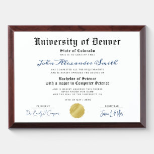 Simple Classic Graduate Diploma Degree Achievement Award Plaque