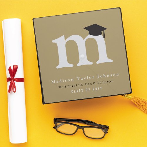 Simple Classic Graduate Monogram Minimalist Modern Graduation Cap Topper