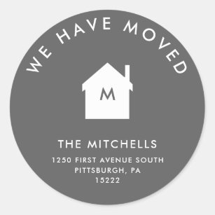 Simple Classic Gray and White House   New Address Classic Round Sticker