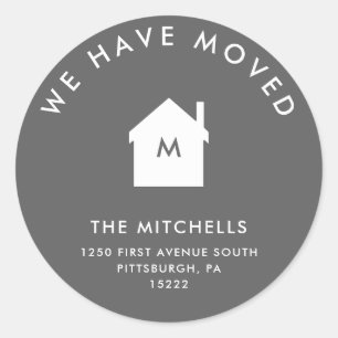 Simple Classic Gray and White House   New Address Round Sticker