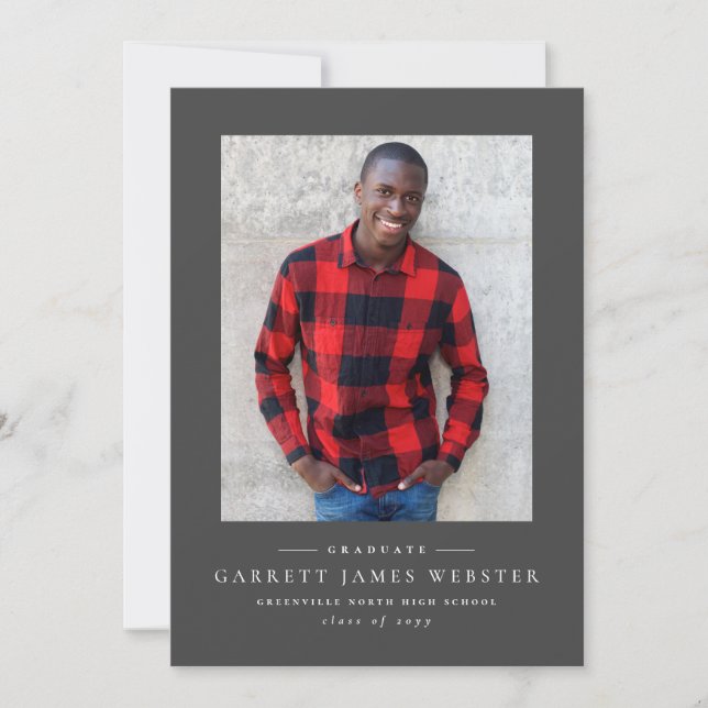 Simple classic gray photo graduation announcement (Front)
