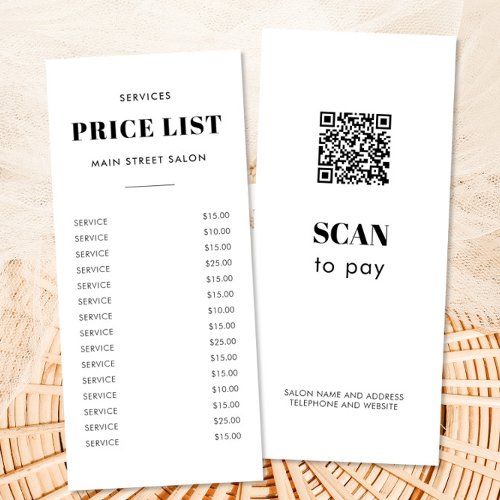 Simple Classic Hair Salon Photo Price List QR Code Rack Card