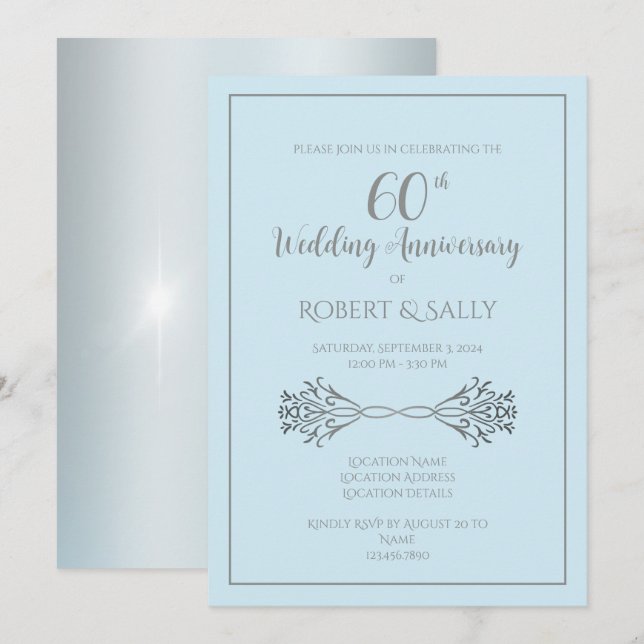 Simple Classic Hand drawn 60th Anniversary Party  Invitation (Front/Back)