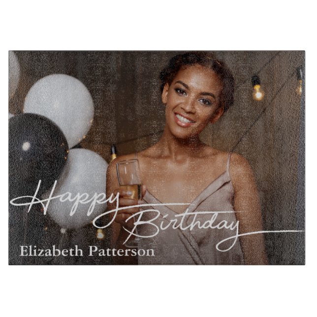 Simple Classic Happy Birthday Photo Cutting Board (Front)