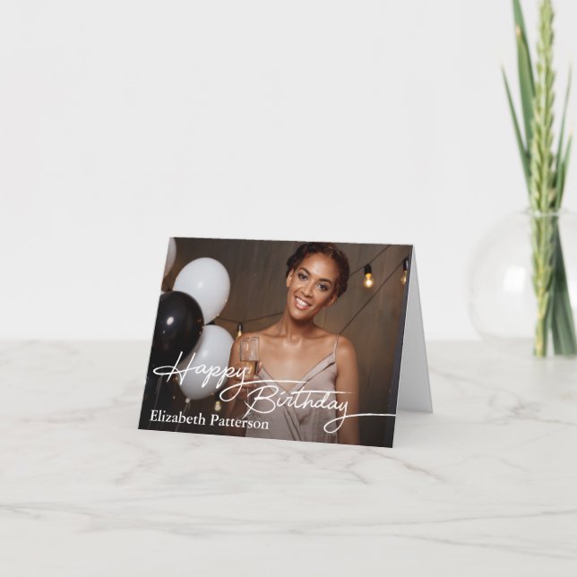 Simple Classic Happy Birthday Photo Thank You Card (Front)