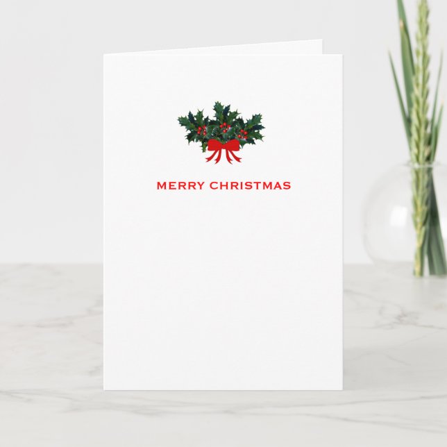 Simple Classic Holly Berry Christmas Personalized Holiday Card (Front)
