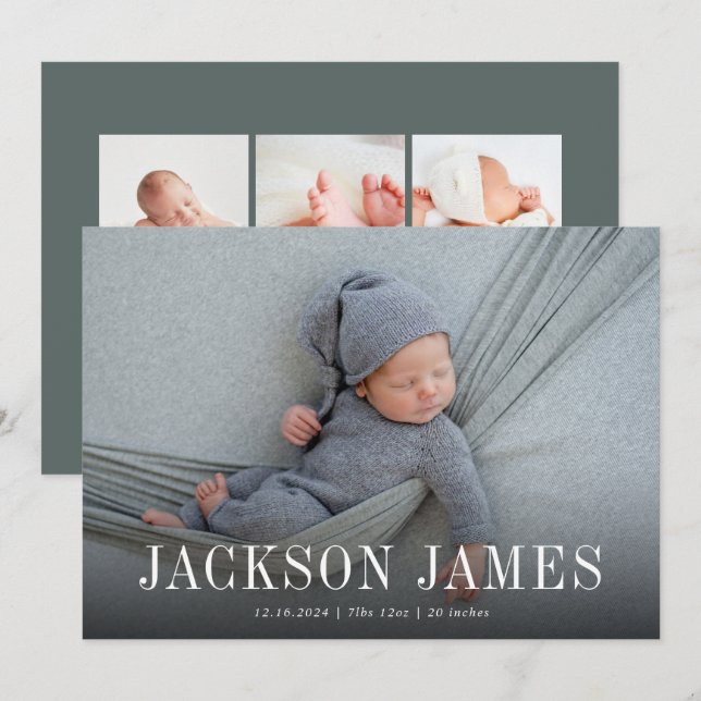Simple Classic Horizontal Photo Birth Announcement (Front/Back)