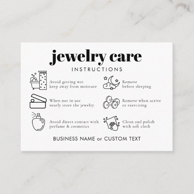 Simple Classic Jewelry Care Thank You Business  Enclosure Card (Front)