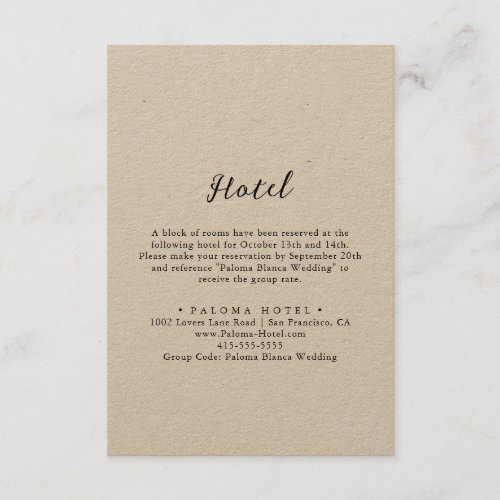 Simple Classic Kraft Hotel Enclosure Card