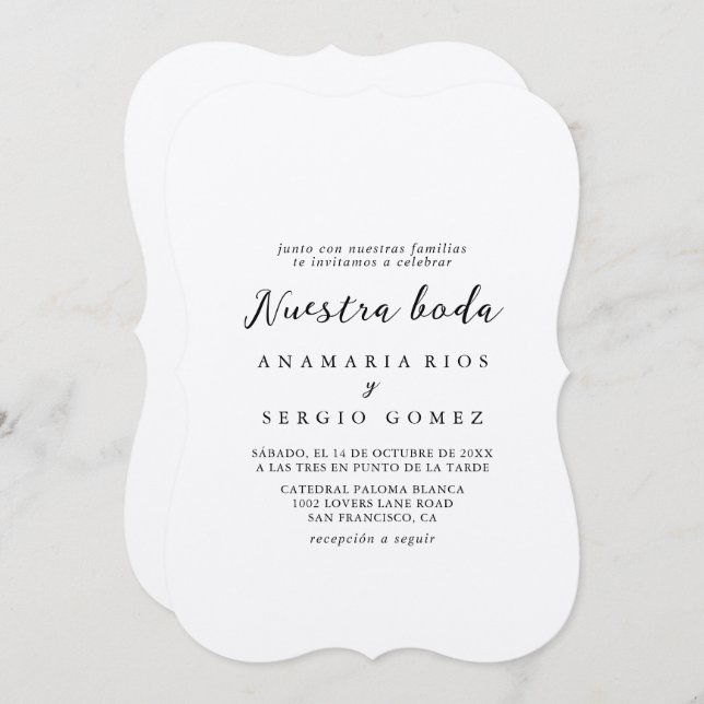 Simple Classic Kraft Nuestra Boda Wedding  Invitation (Front/Back)