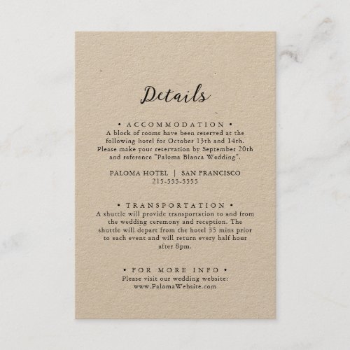 Simple Classic Kraft Wedding Details  Enclosure Card