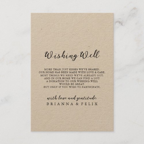 Simple Classic Kraft Wedding Wishing Well Enclosure Card