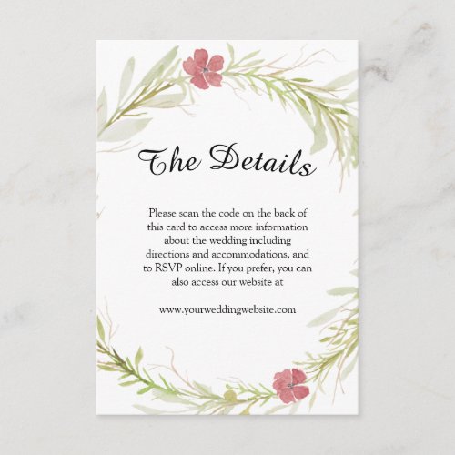 Simple Classic Leafy Floral Wreath Wedding Enclosure Card