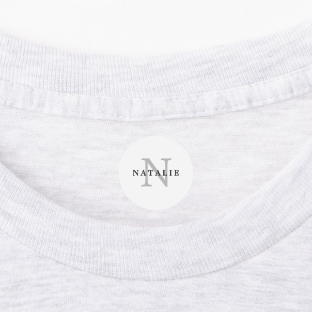 Simple Classic Light Gray Monogram Typography Kids' Labels (Affixed)