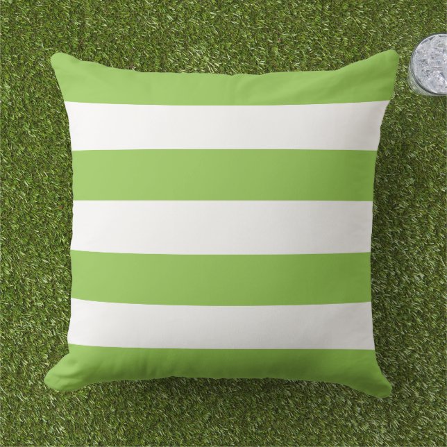 Simple Classic Lime Green Horizontal Stripes Outdoor Pillow (Grass)