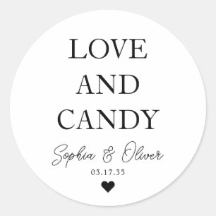 Simple Classic LOVE AND CANDY Heart Wedding Favor Round Sticker