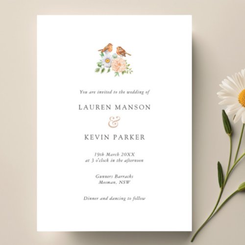 Simple classic love birds wedding  invitation