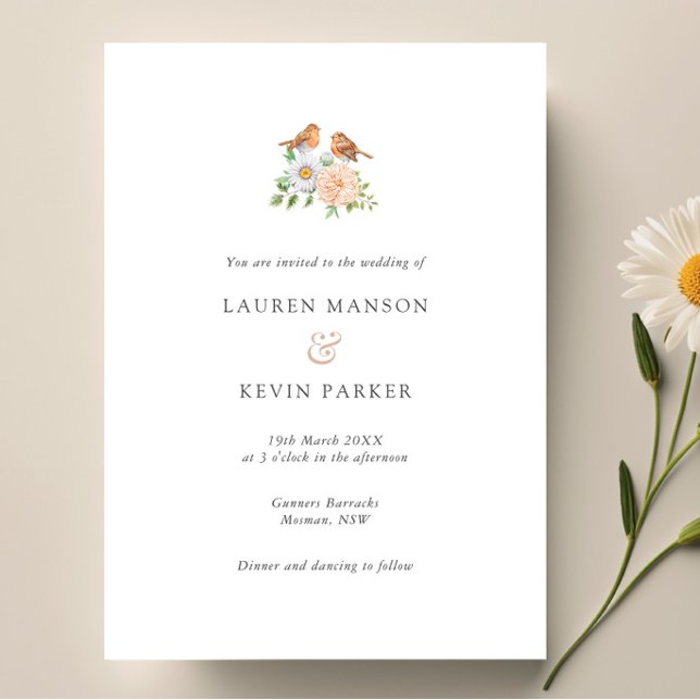 Simple classic love birds wedding  invitation (Creator Uploaded)