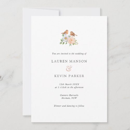 Simple classic love birds wedding  invitation