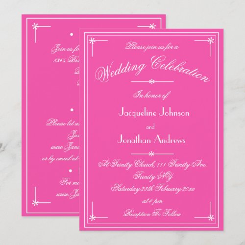 Simple Classic Lovely Pink All In One Wedding Invitation