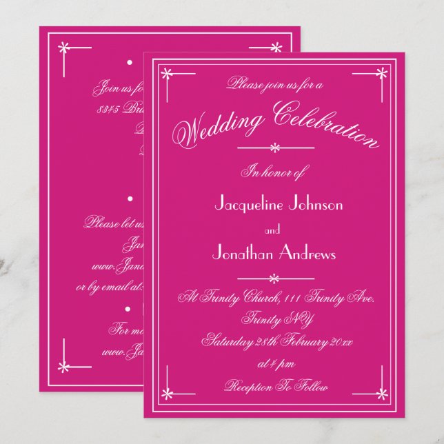 Simple Classic Magenta & White All In One Wedding Invitation (Front/Back)